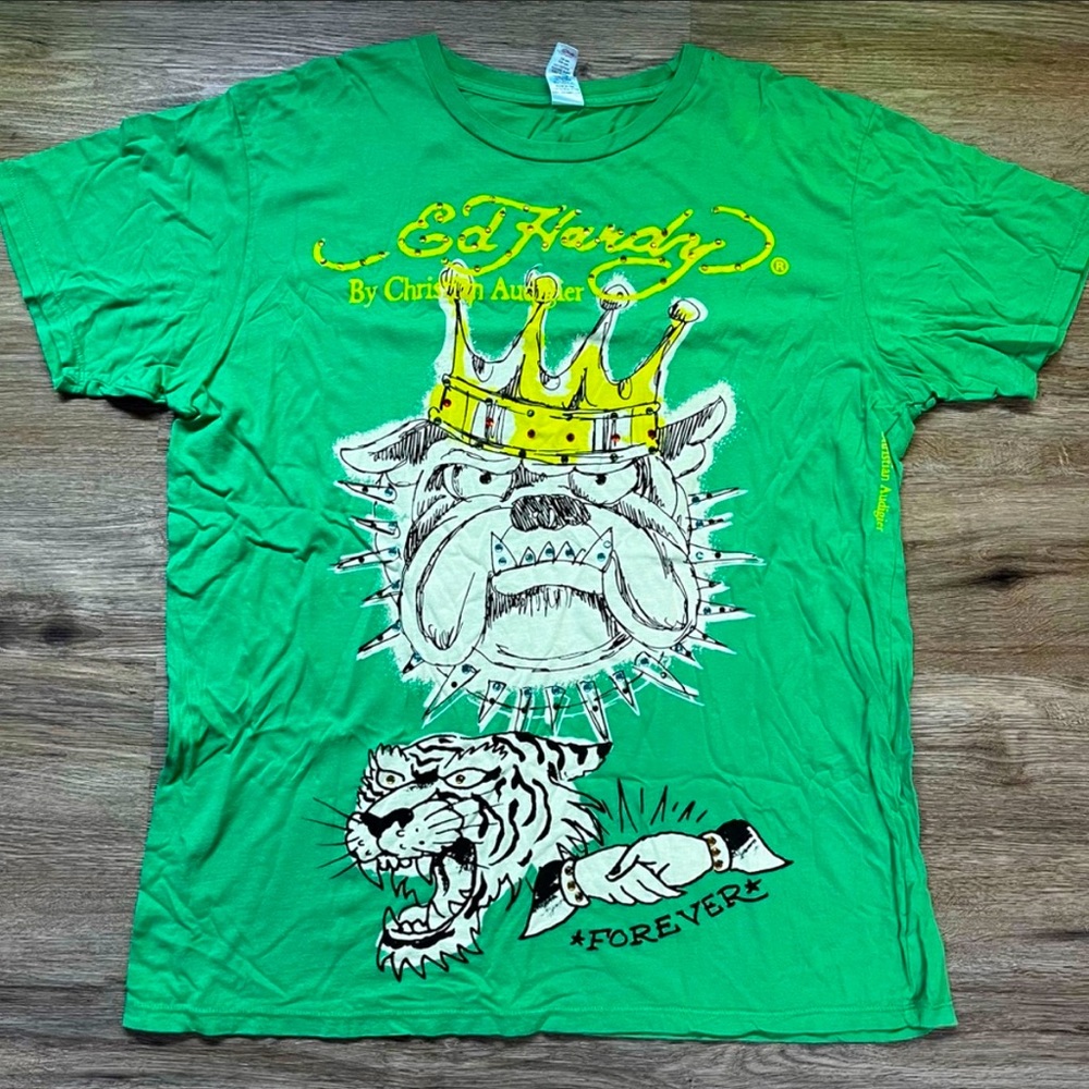 Ed Hardy green short sleeve shirt size XL
